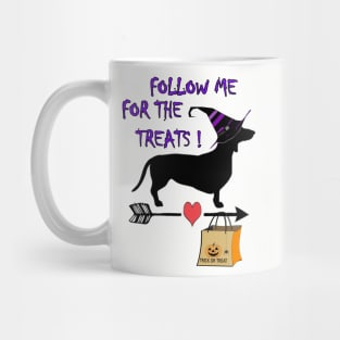 Dachshund Halloween Shirt Trick & Treat Funny Weiner Dog, FOLLOW ME FOR THE TREATS, Funny Dog Gift Products Mug